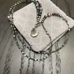 Vintage Silpada Hermatite, pearl glass shell toggle necklace.